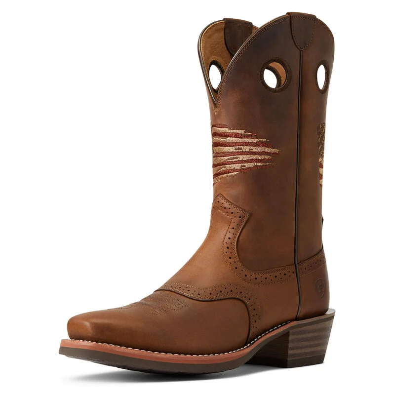 Ariat® Men's Distressed Brown Roughstock Patriot Cowboy Boots