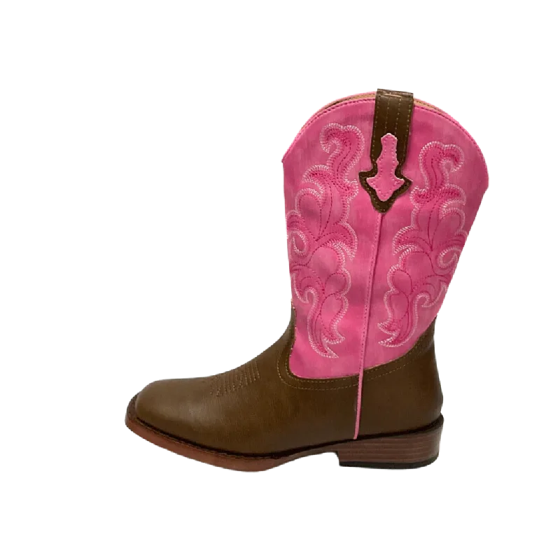 Roper Kid's Blaze Square Toe Pink And Brown Boots