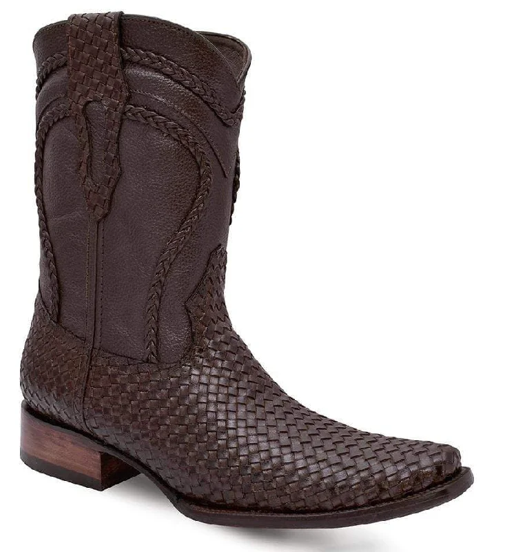 JOE BOOTS 410 BROWN Boots  Men's Leather, Cowboy Western boots,  Hand Woven, Leather Braided Print