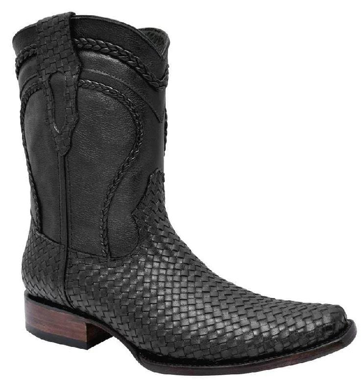 JOE BOOTS 410 BLACK Boots  Men's Leather, Cowboy Western boots,  Hand Woven, Leather Braided Print