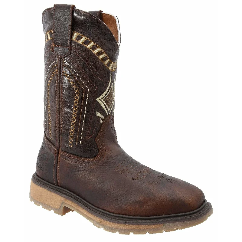 SB5001 Silver Bull Square Toe Steel Toe Brown Rustic Boot (WIDE EE LAST-HALF NUMBER LESS RECOMMENDED)