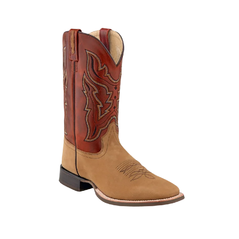 Old West Men's Western Square Toe Tan Red Boots