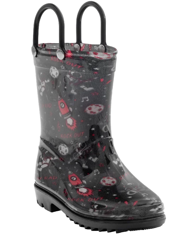 Toddler Boys Shiny Rockstar Astronaut Printed Rain Boot