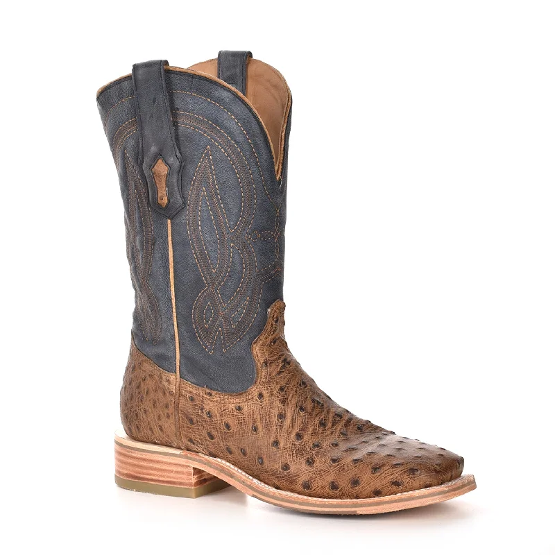 Corral Mens Cowboy Boots Ostrich Navy/Orix Brown