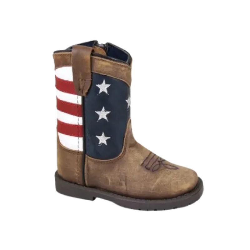 Smoky Mountain Kid's Stars and Stripes Square Toe Western Brown Boots