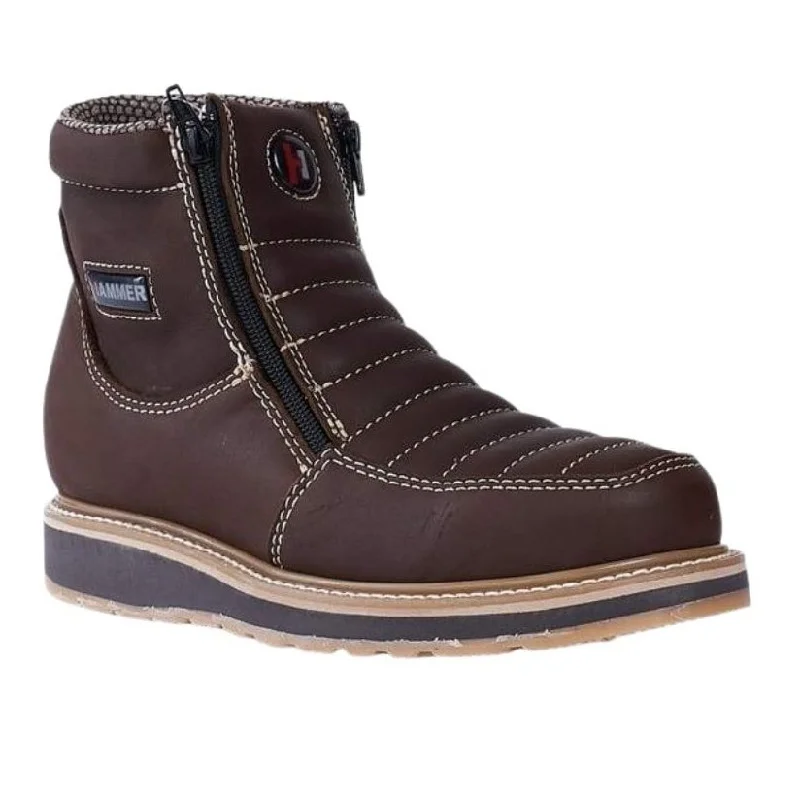 HAMMER 339 BROWN, prime leather, breathable lining , Double Libyan Density, oil and slip resistance, Short Boots 6" double Zipper.