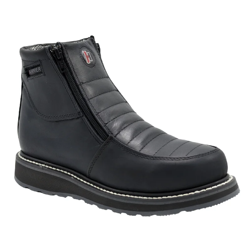 HAMMER 339 BLACK, prime leather, breathable lining , Double Libyan Density, oil and slip resistance, Short Boots 6" double Zipper.