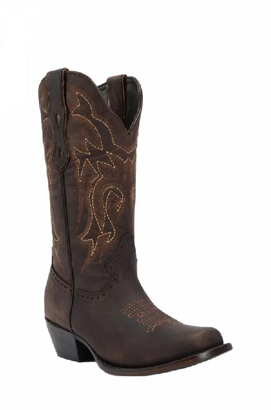 JOE BOOTS 13-01 CHOCOLATE,  Women's Round Up Square Toe Western Boot, Leather Cowgirl boots