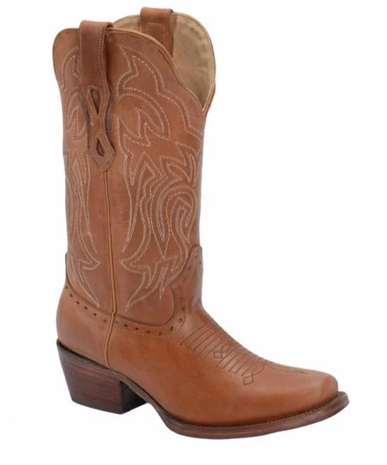 JOE BOOTS 13-01 TAN,  Women's Round Up Square Toe Western Boot, Leather Cowgirl boots