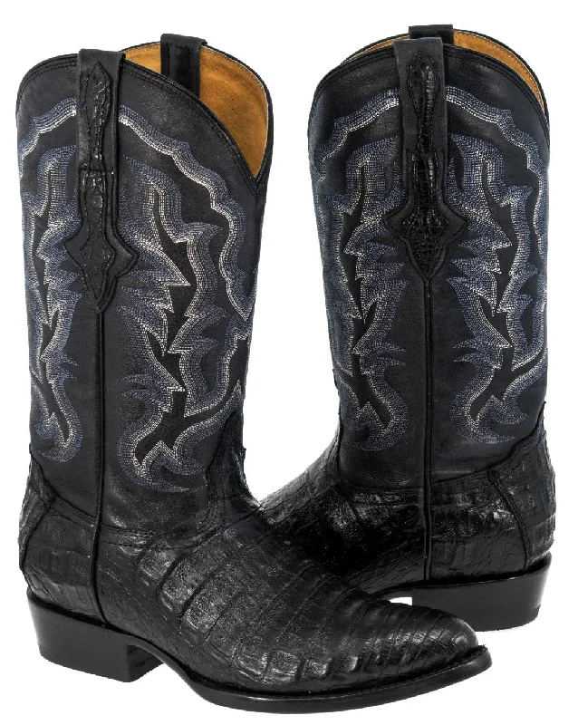 Men's Black All Real Crocodile Belly Skin Leather Cowboy Boots J Toe - CP1..