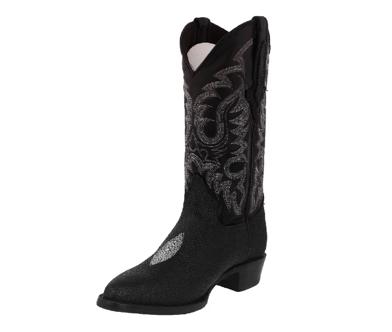 Mens Black Stingray White Diamond Print Leather Cowboy Boots J Toe