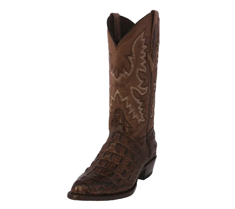 Mens Brown Leather Cowboy Boots Alligator Back Print - J Toe