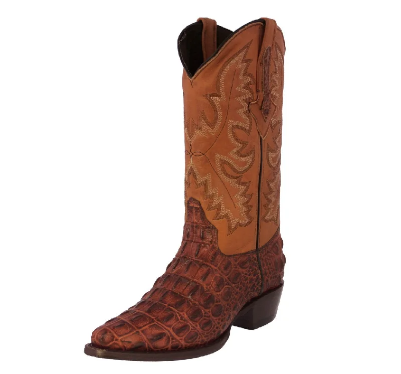 Mens Cognac Leather Cowboy Boots Alligator Back Print - J Toe