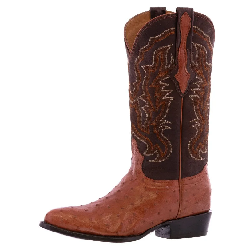 Mens Cognac Ostrich Quill Skin Cowboy Boots - J Toe