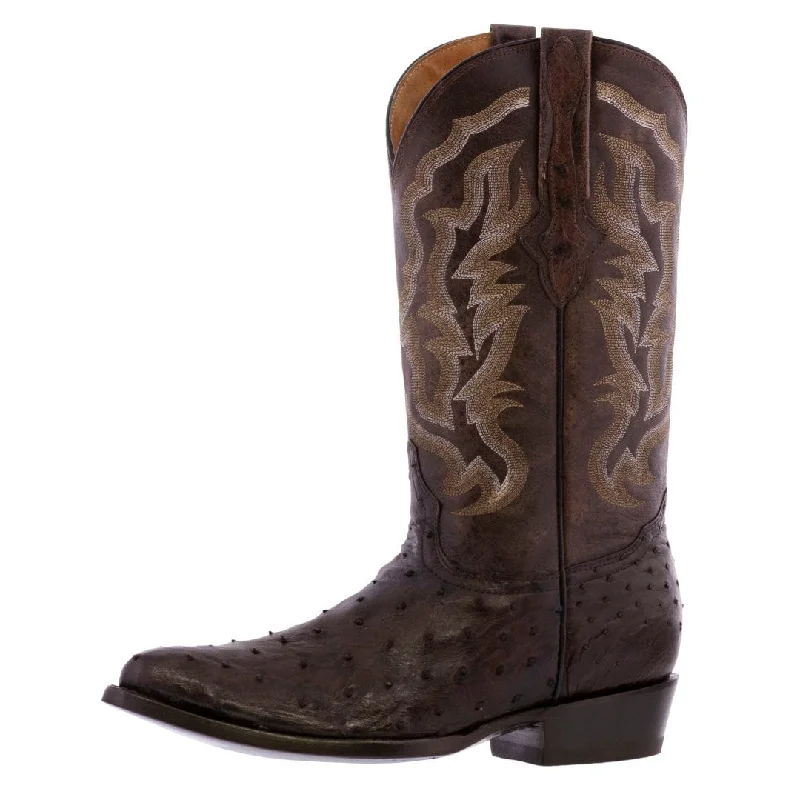 Mens Dark Brown Ostrich Quill Skin Cowboy Boots - J Toe