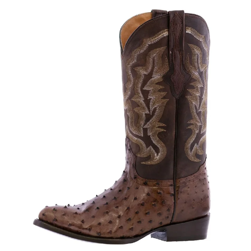 Mens Brown Ostrich Quill Skin Cowboy Boots - J Toe