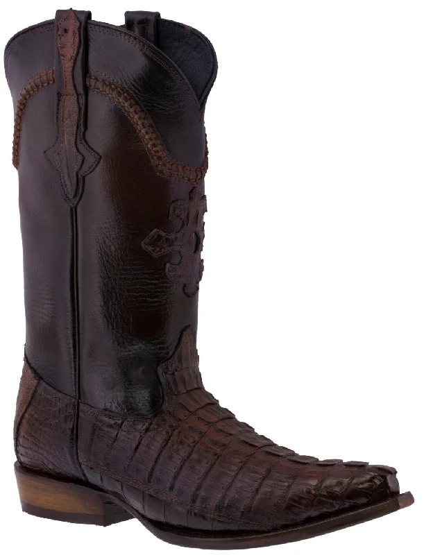 Men's Rustic Cognac Genuine Crocodile Belly Exotic Skin Cowboy Boots - Snip Toe