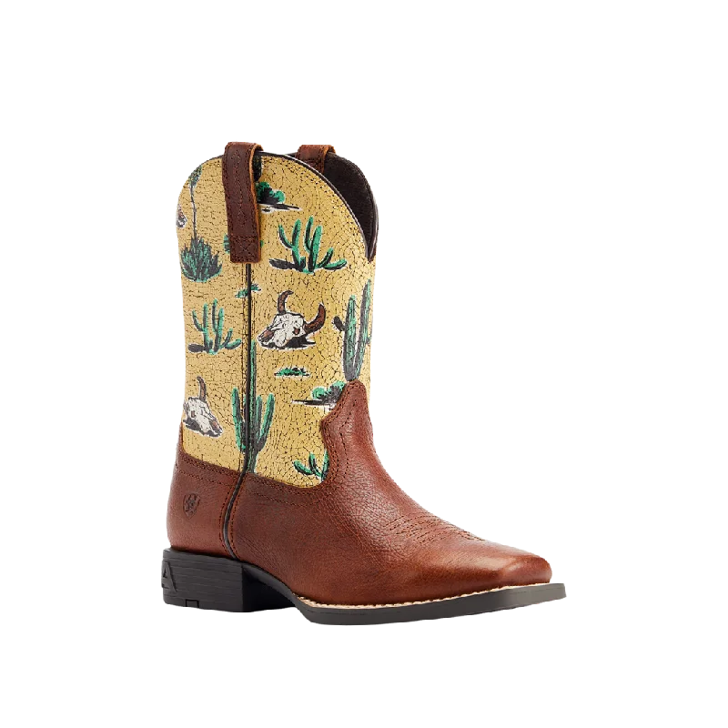 Ariat Youth Spiced Cider And Yellow Skull Desert Round Up Western Boot