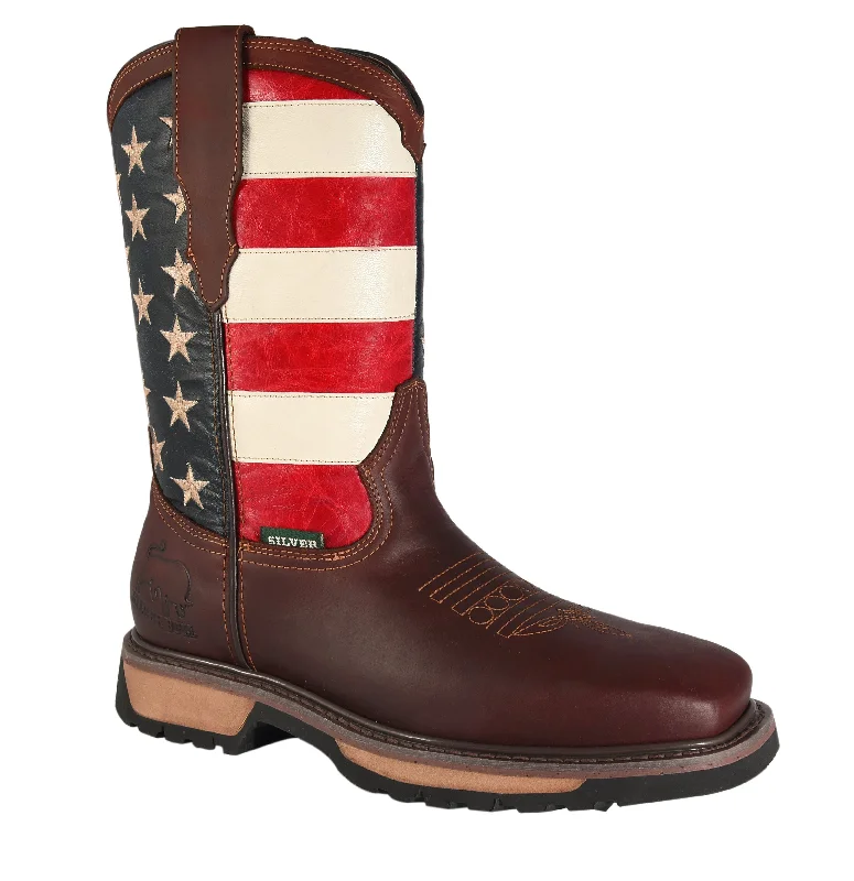 SB5007 Silver Bull Work Boot with USA Flag (WIDTH WIDE EE -HALF NUMBER LESS RECOMMENDED)