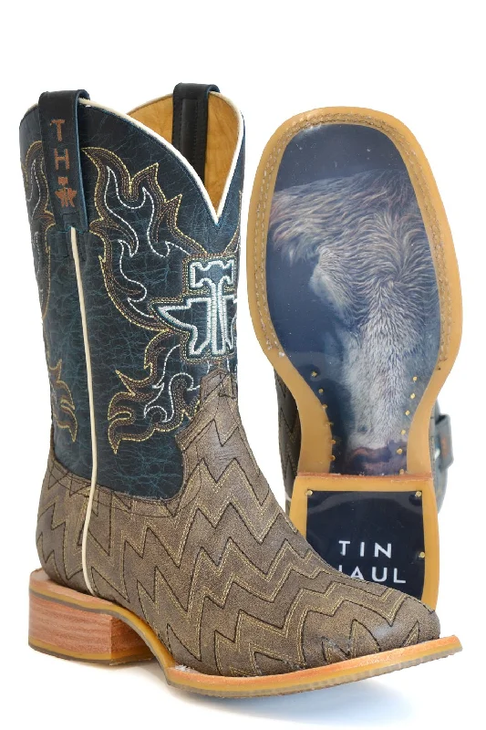 Tin Haul Mens Lightning Strikes Tan Leather Cowboy Boots