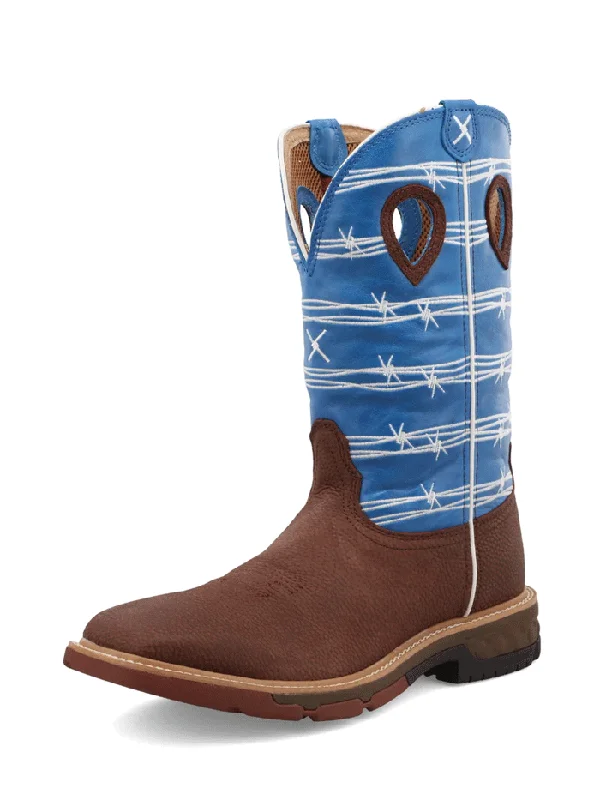 Twisted X MXB0001 Mens Western Work Boot Burgundy And Sky Blue - 11A