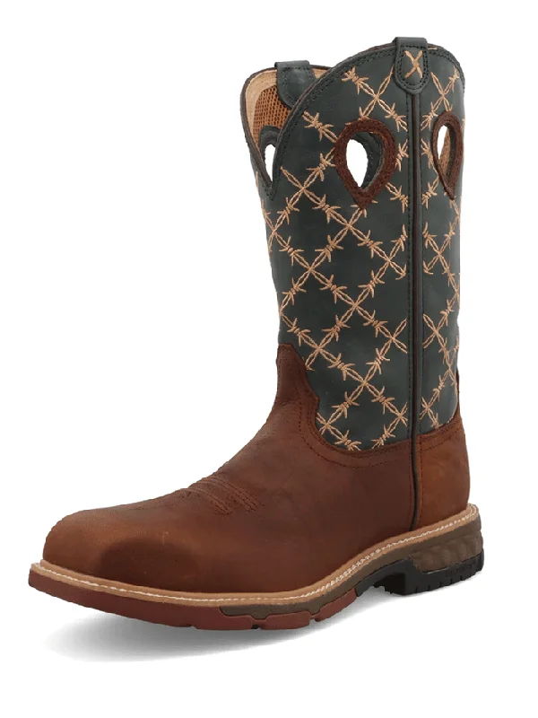 Twisted X MXBN002 Mens Nano Toe Western Work Boot Mocha And Slate - 12.5