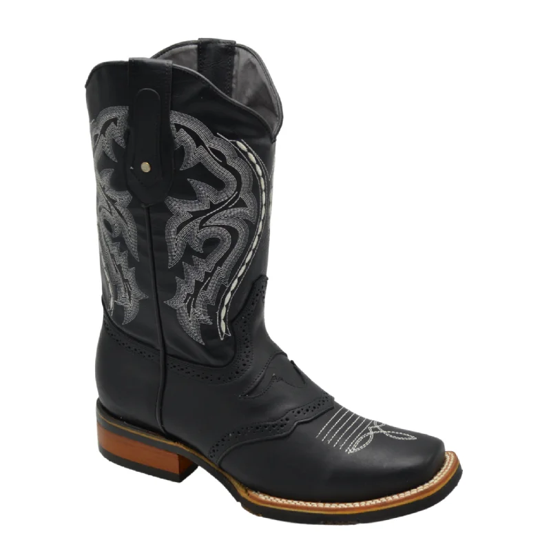 VE-030 TORITO/BLACK  Men's Western Boots: Square Toe, Sole Rubber Cowboy & Rodeo Boots in Genuine Leather