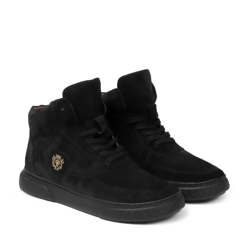 Black Detailing Suede Leather Mid Top Sneakers by Brune & Bareskin