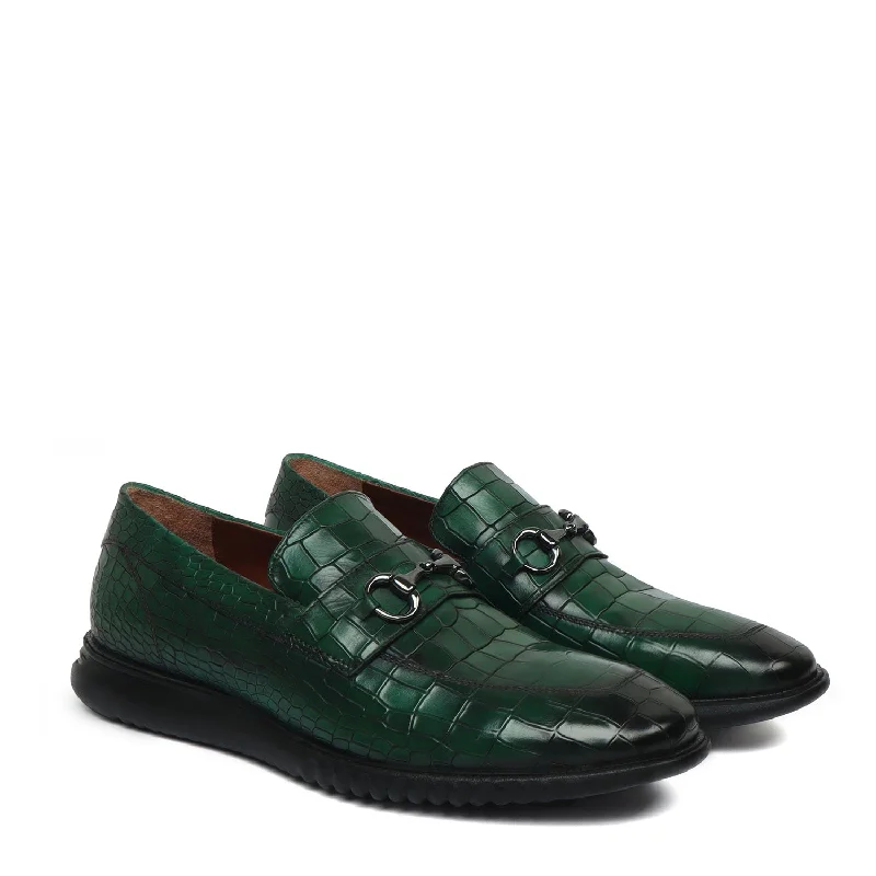 Burnished Green Loafer in Light Weight  Deep Cut Leather