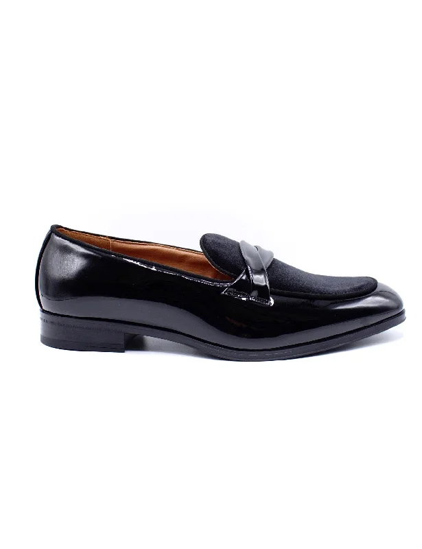 FAUX SHINY LEATHER & VELVET UPPER LOAFERS