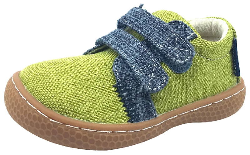 Livie & Luca Boy's Hayes Lime Green Natural Textile Casual Sneaker Shoes with Double Hook and Loop Straps