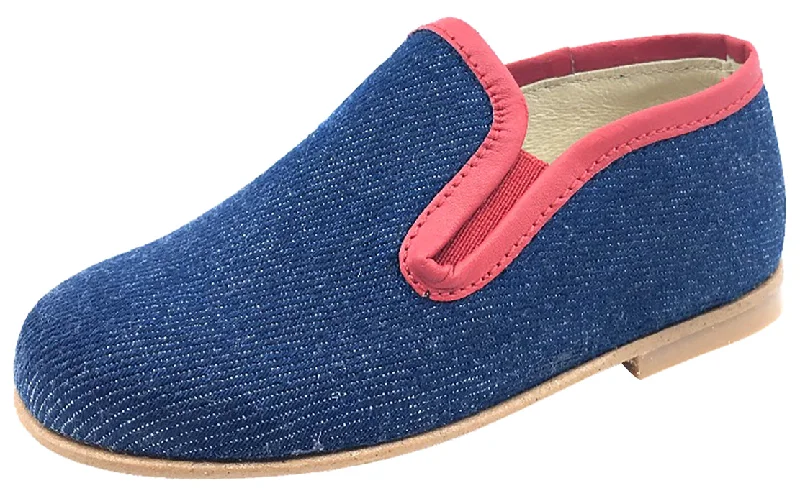 Luccini Boy's and Girl's Denim Blue with Red Trim Smoking Loafer