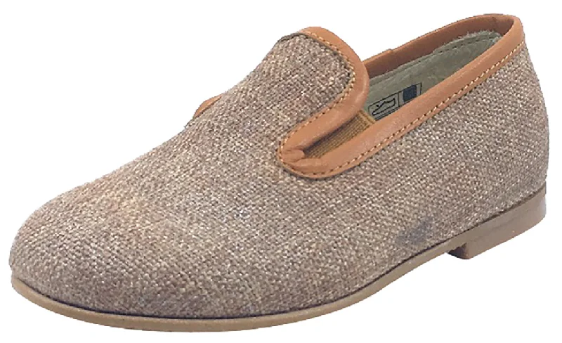 Luccini Tan Linen and Leather Trim Smoking Loafer