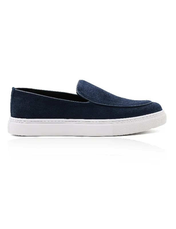 Navy Suede Leather Loafers