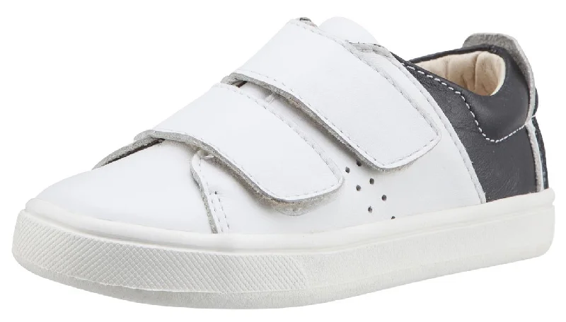 Old Soles Boy's & Girl's 6024 Toko Shoe White and Black Leather Bicolor Sneaker Shoe with Double Hook and Loop Straps