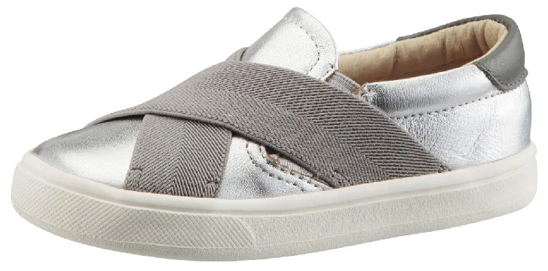 Old Soles Boy's and Girl's Stretch Hoff Slip-On Sneaker Double Band Shoe, Silver/Grey