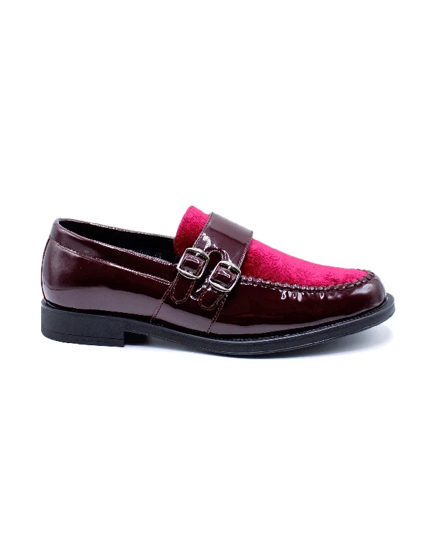 PATENT SHINY DOUBLE MONK SHOES MAROON