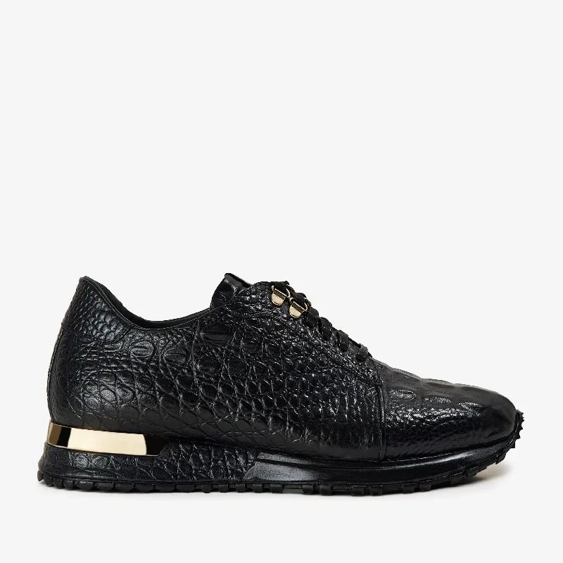 The Bomba Black Crocodile Leather Men Sneaker