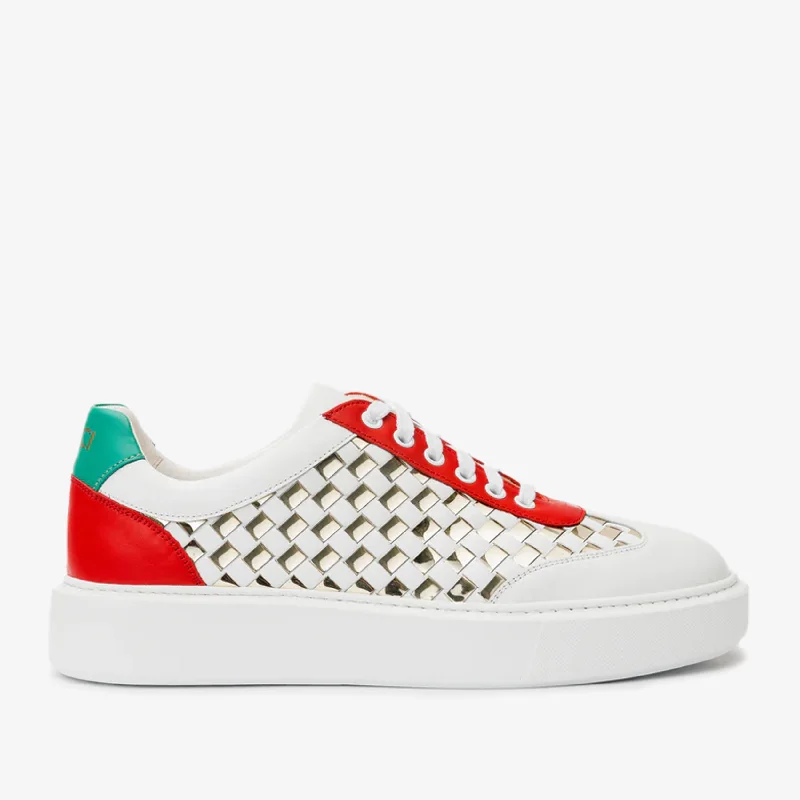 The Messina White & Gold Woven Leather Men Sneaker Final Sale!