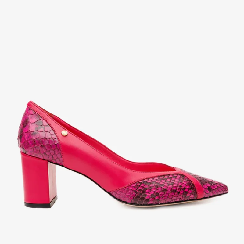 The Toskana Fuchsia Pythn Leather Block Heel Pump Women Shoe