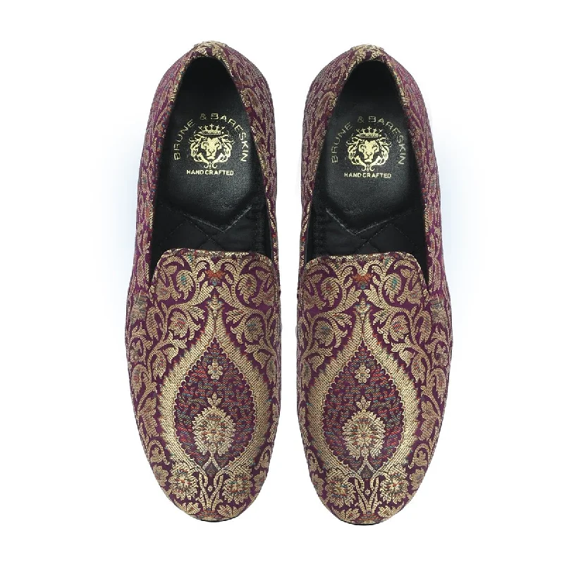 Men's Purple cultural inspired Embroidery Slip-On by Brune & Bareskin